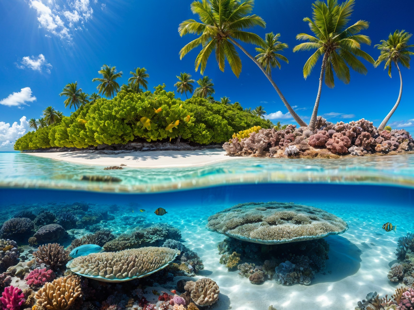 Tropical Coral Reef and Beach Paradise Scene