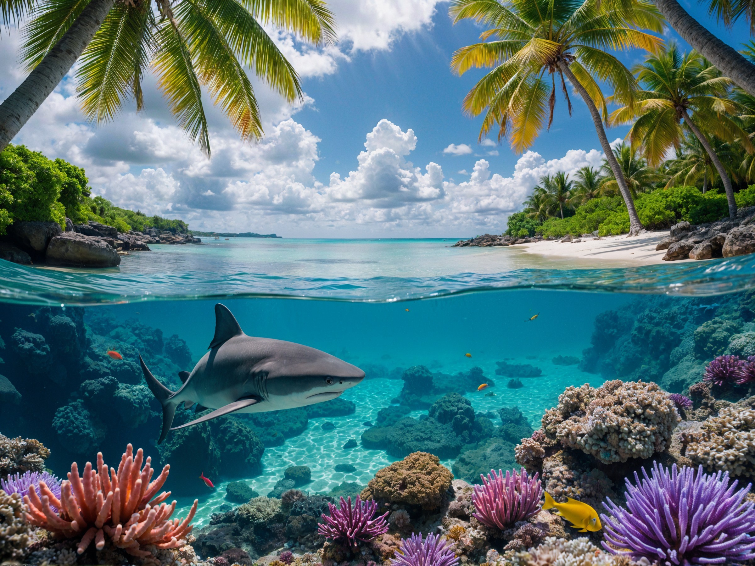 Tropical Scene with Coral Reefs and Marine Life