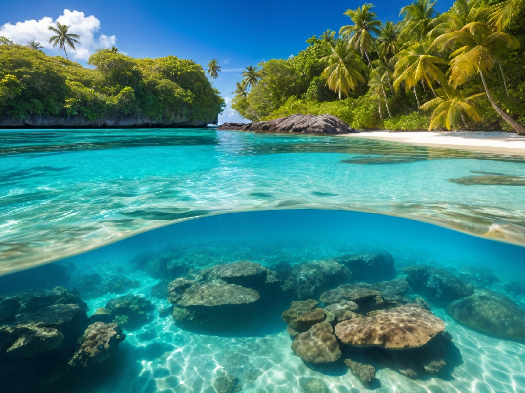 Tropical Landscape with Turquoise Waters and Palm Trees
