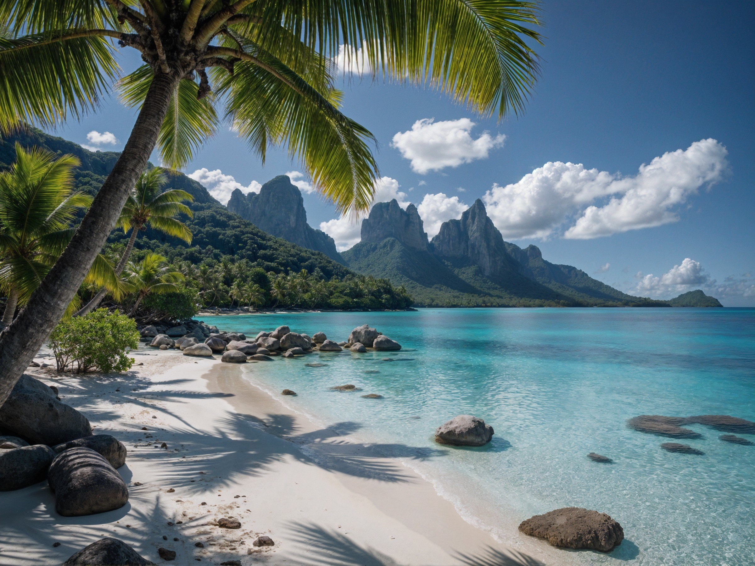 Tropical Beach with Palm Trees and Turquoise Waters