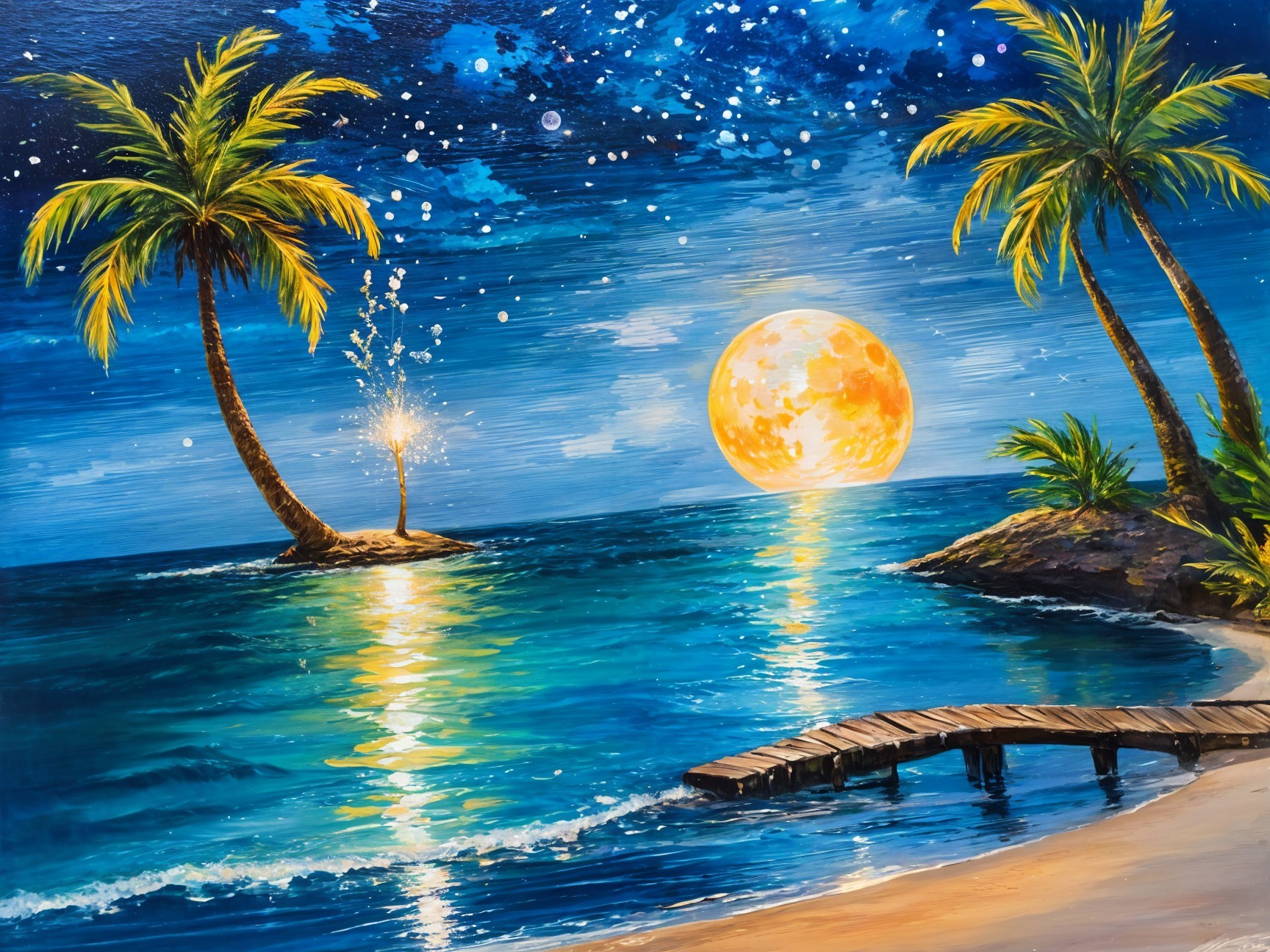 Moonlit Ocean Bliss Under Starry Skies