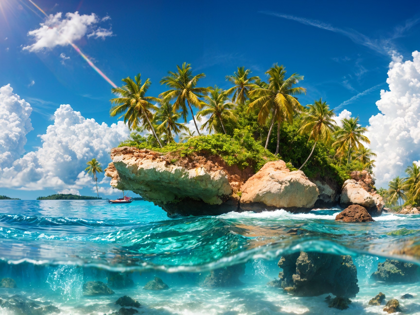 Tropical Island with Palm Trees and Turquoise Waters