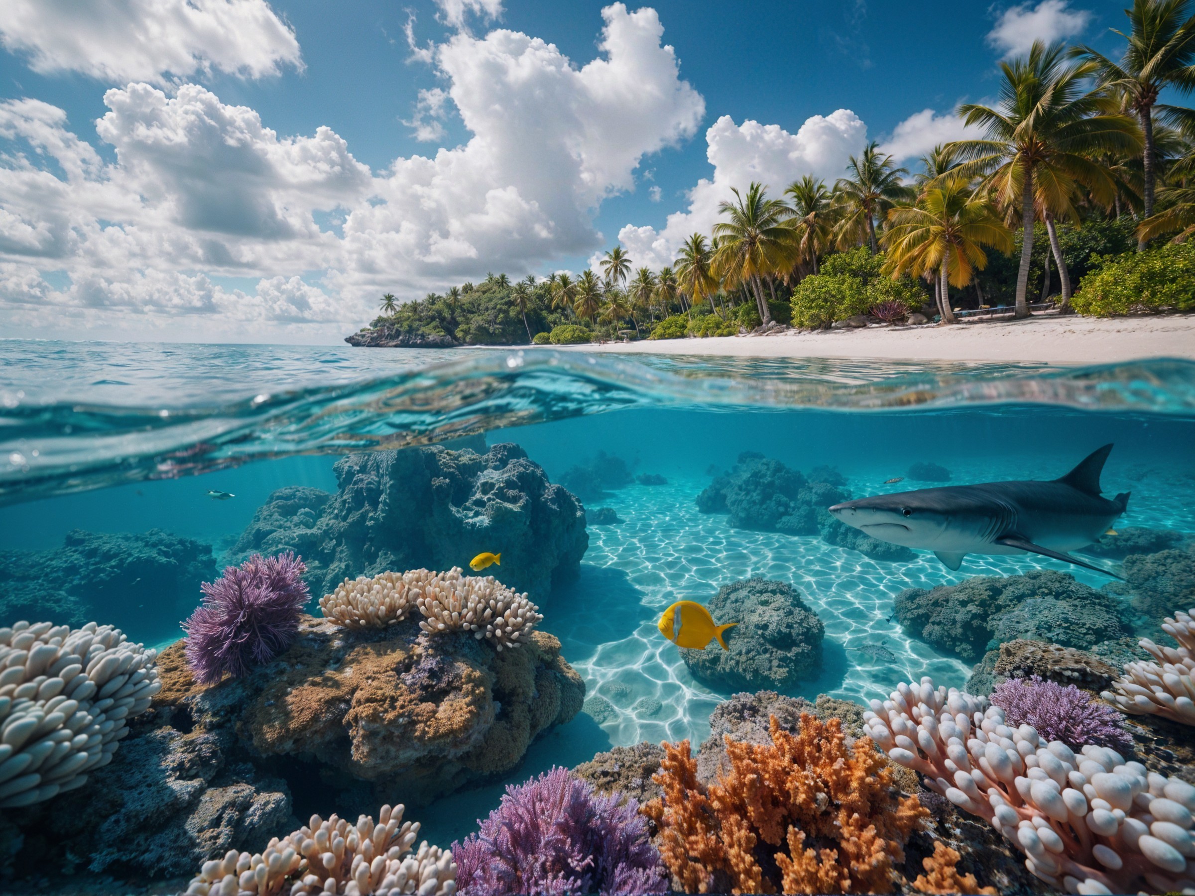 Turquoise Ocean with Coral Reefs and Marine Life