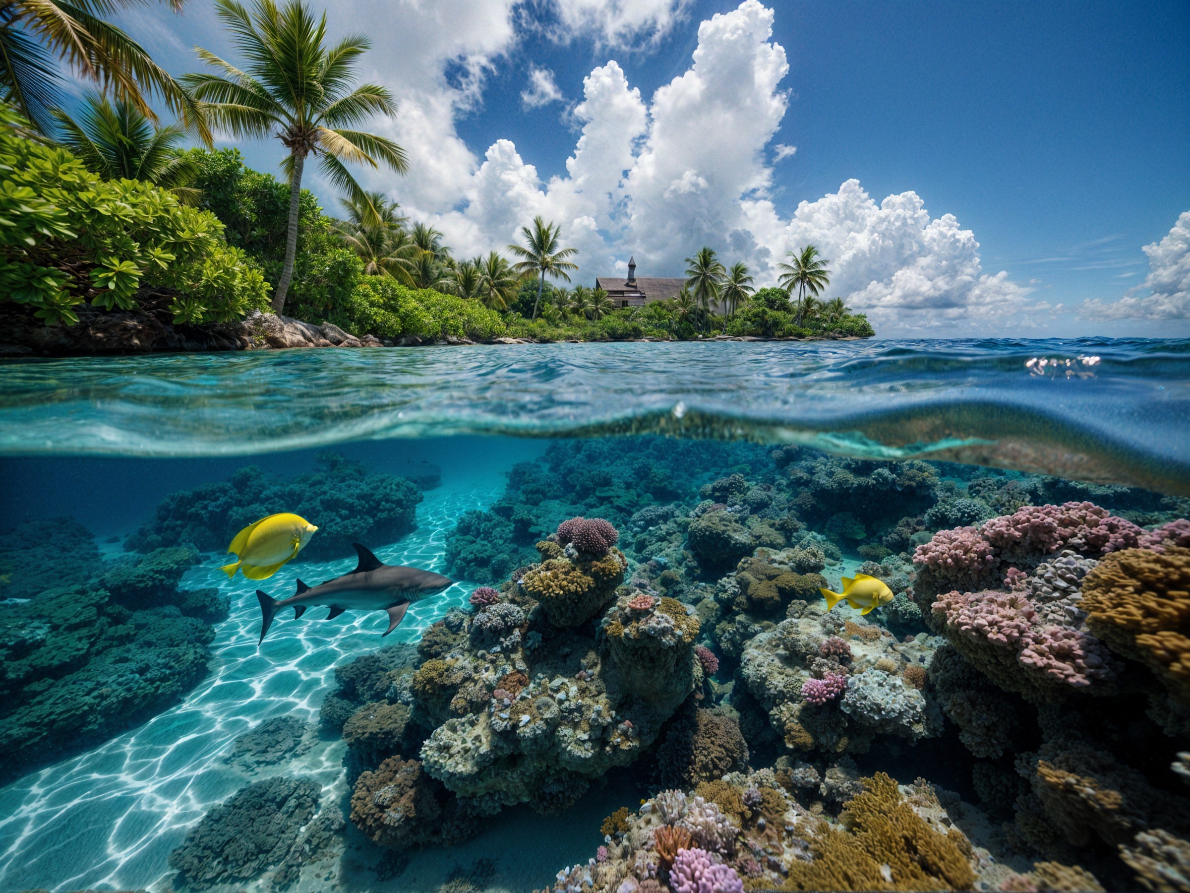 Tranquil Lagoon with Colorful Coral and Fish