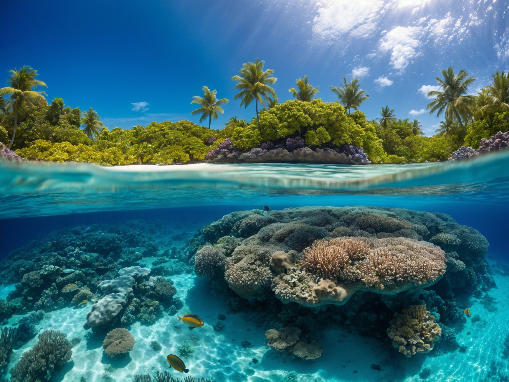 Vibrant Coral Reef and Tropical Landscape Scene