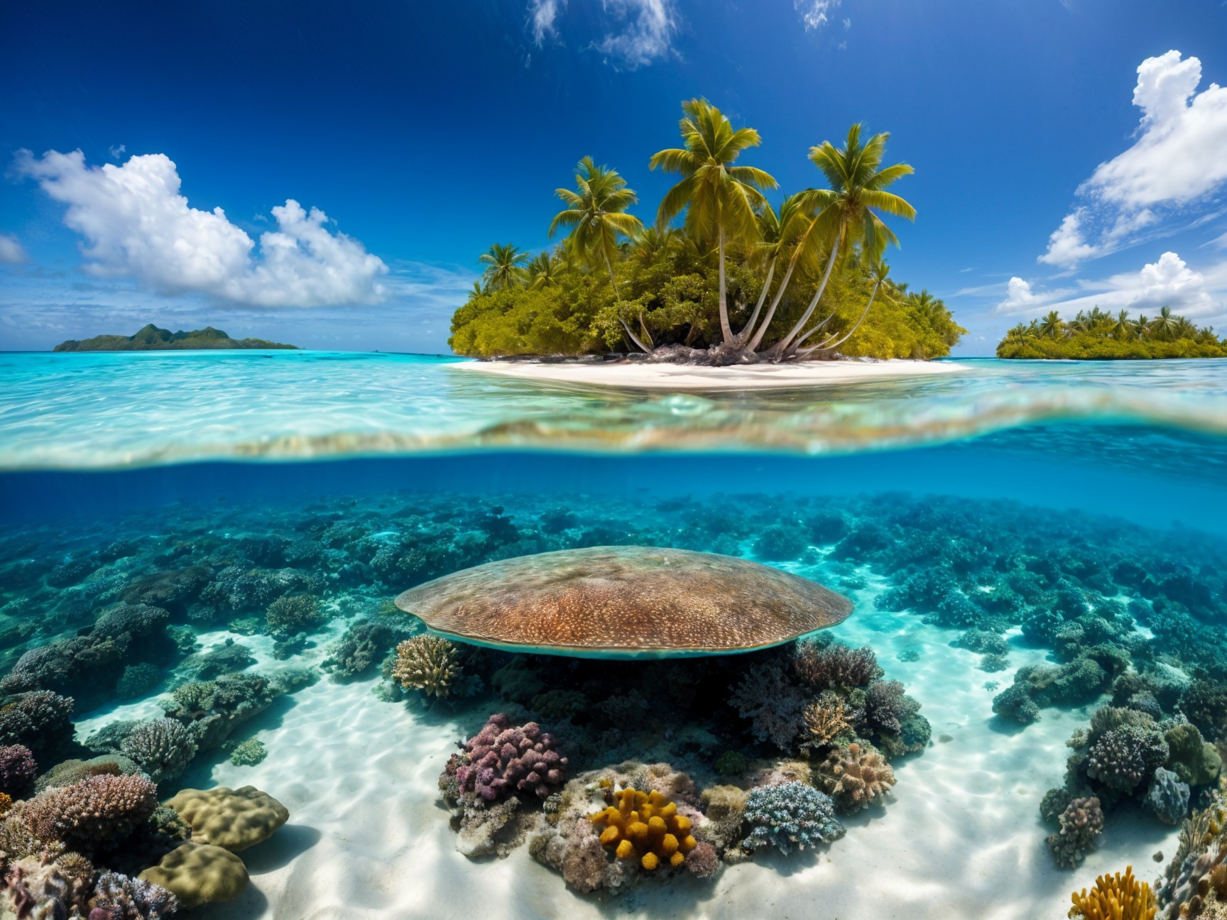 Tropical Coral Reef and Island Paradise Scene