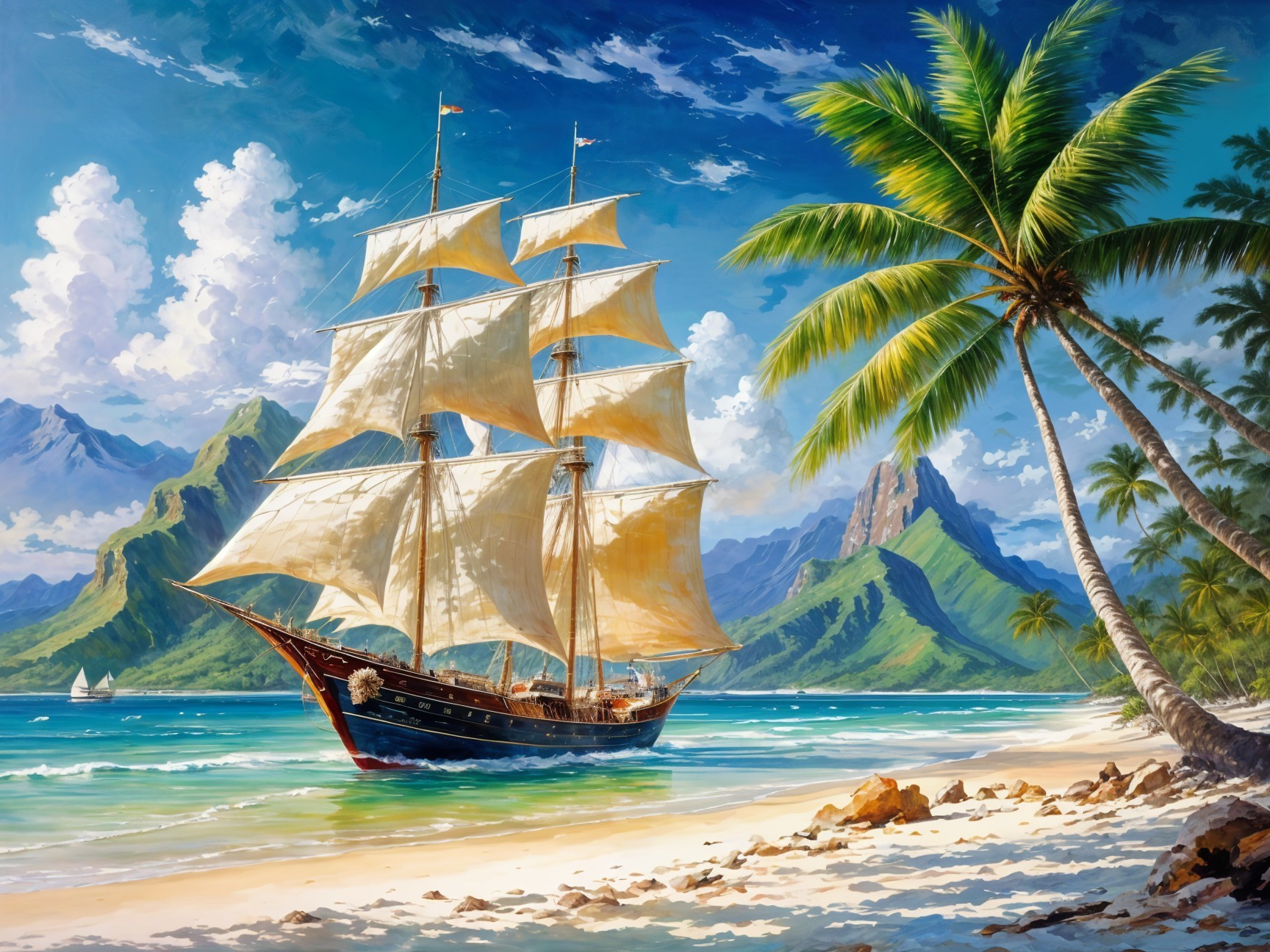 Majestic sailing ship anchored in turquoise waters