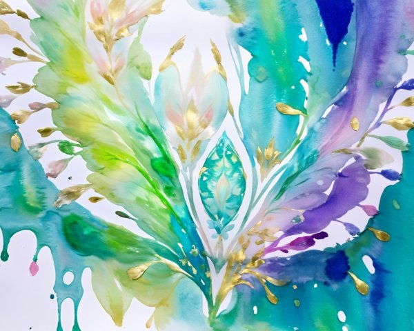 Abstract Watercolor with Vibrant Hues and Gold Accents