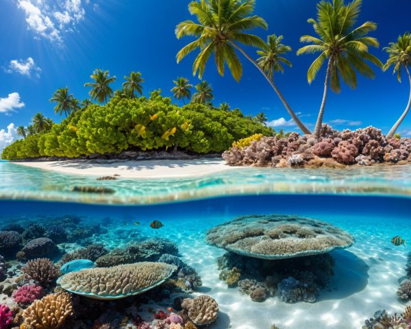 Tropical Coral Reef and Beach Paradise Scene
