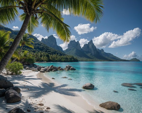 Tropical Beach with Palm Trees and Turquoise Waters