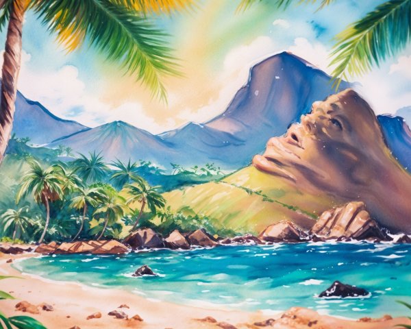 Vibrant Tropical Landscape with Beach and Mountains