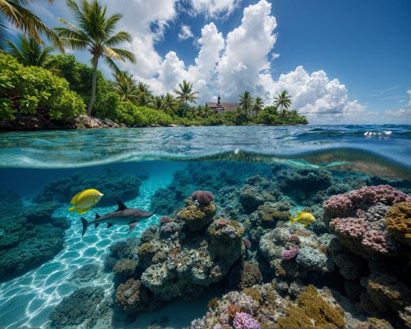 Tranquil Lagoon with Colorful Coral and Fish