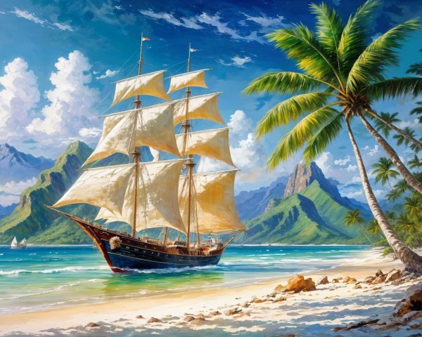 Majestic sailing ship anchored in turquoise waters