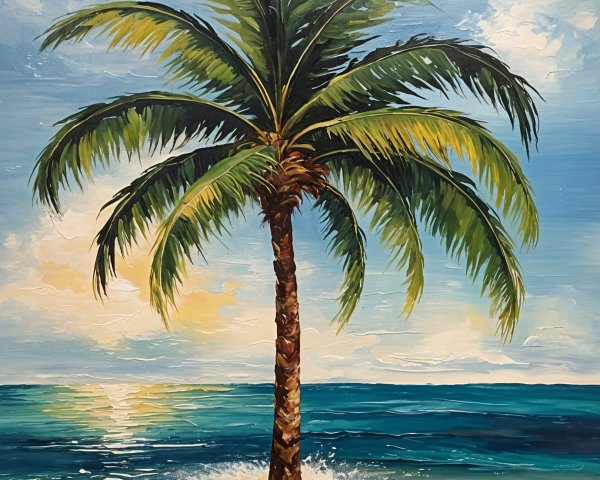Vibrant Palm Tree Against Serene Seascape Background