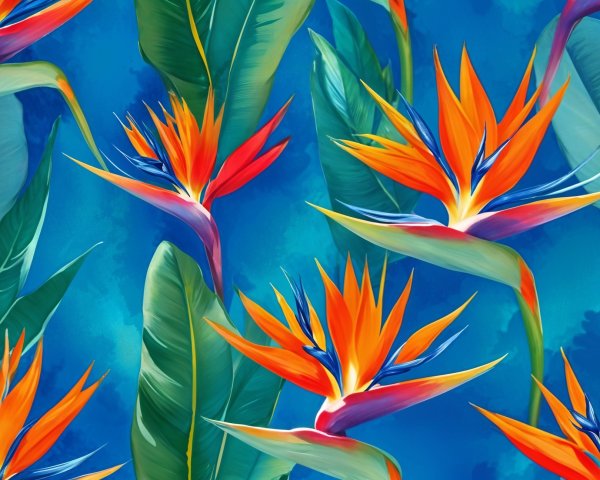 Tropical Pattern with Bird of Paradise Flowers and Leaves