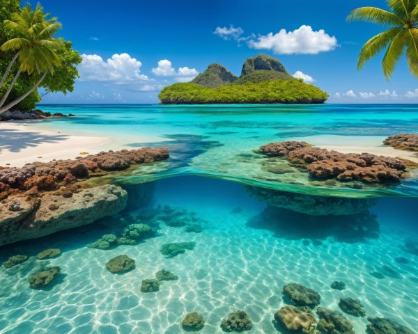 Tropical Paradise with Turquoise Waters and Coral Reefs
