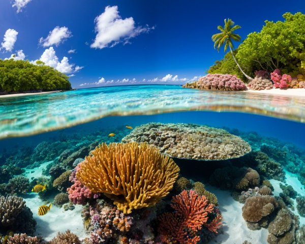Vibrant Underwater Scene with Coral Reefs and Fish