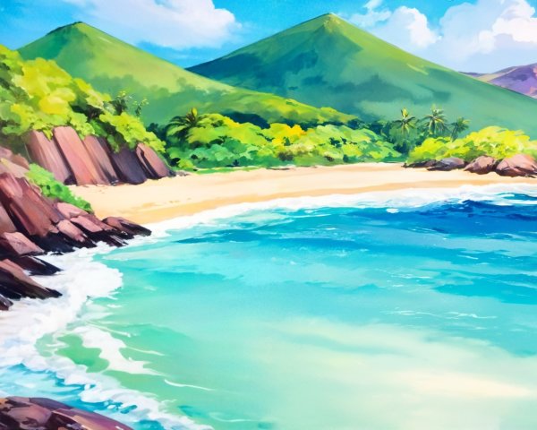 Serene beach scene with golden sand and turquoise waves