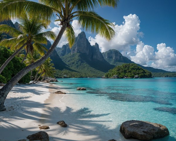 Serene Beach with White Sand and Turquoise Waters