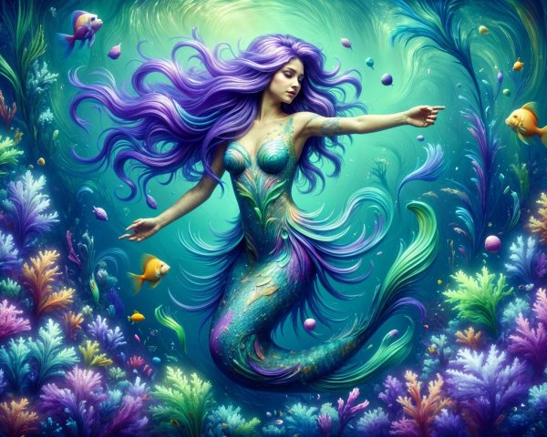 Underwater Scene with Mermaid and Coral Reefs
