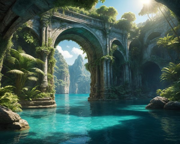 Ancient Stone Arches in Turquoise Waters and Foliage