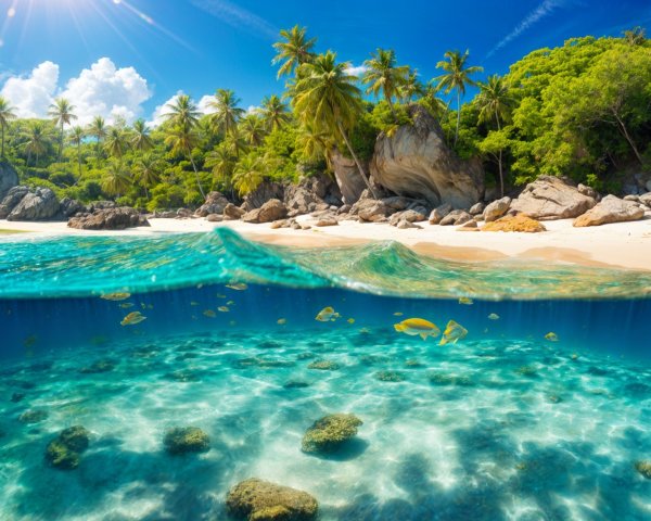Tropical Beach with Turquoise Water and Palm Trees