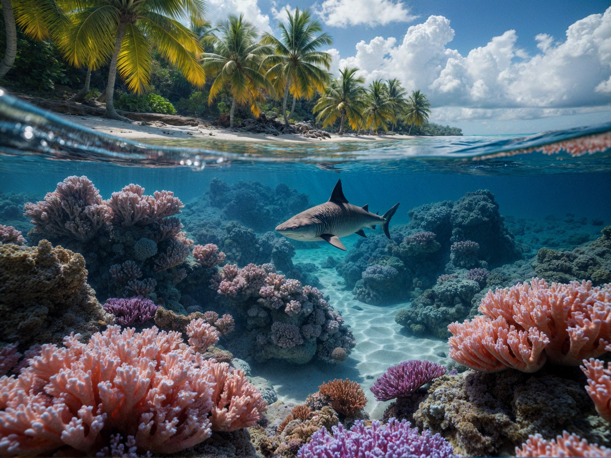 Vibrant Underwater Scene with Coral Reefs and Shark