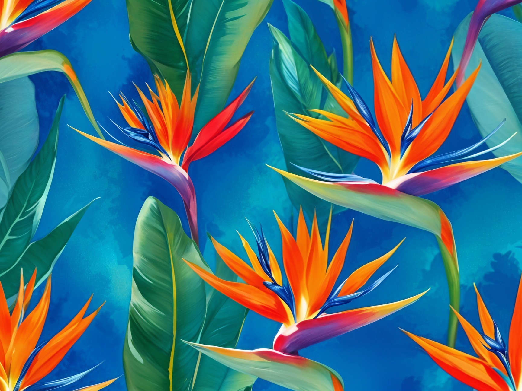Tropical Pattern with Bird of Paradise Flowers and Leaves