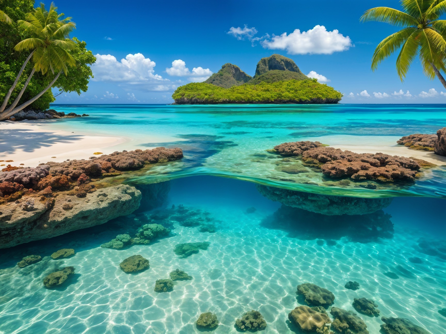 Tropical Paradise with Turquoise Waters and Coral Reefs