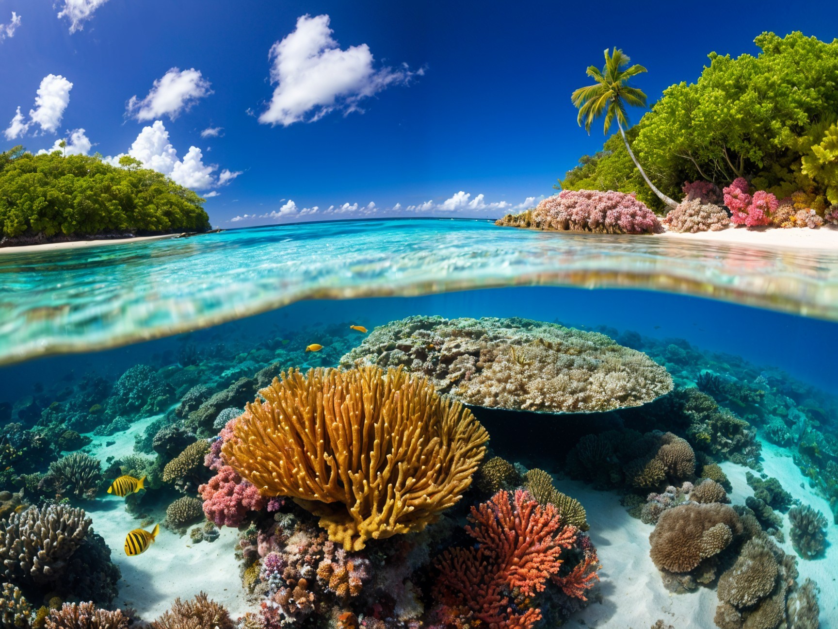 Vibrant Underwater Scene with Coral Reefs and Fish