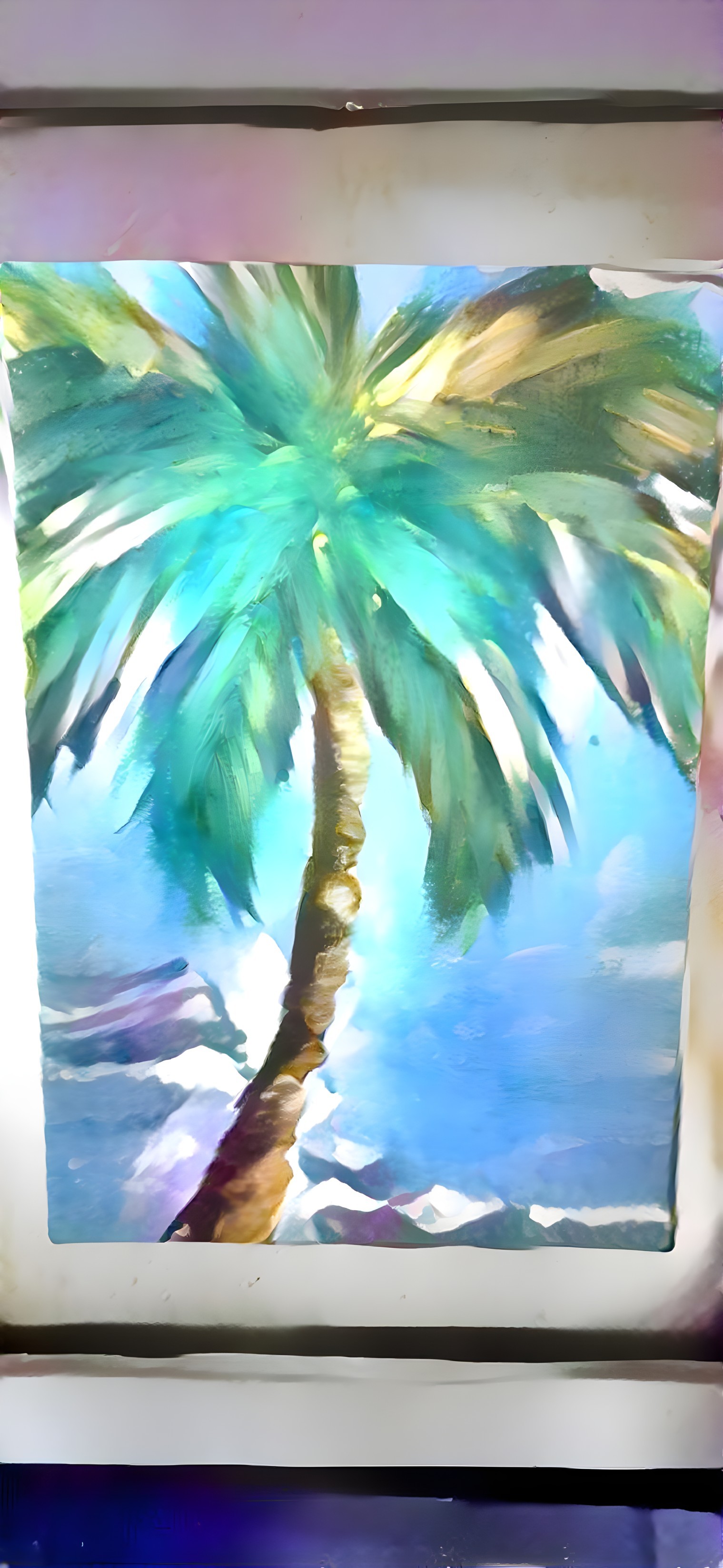 Vibrant Palm Tree Painting Against Blue Sky