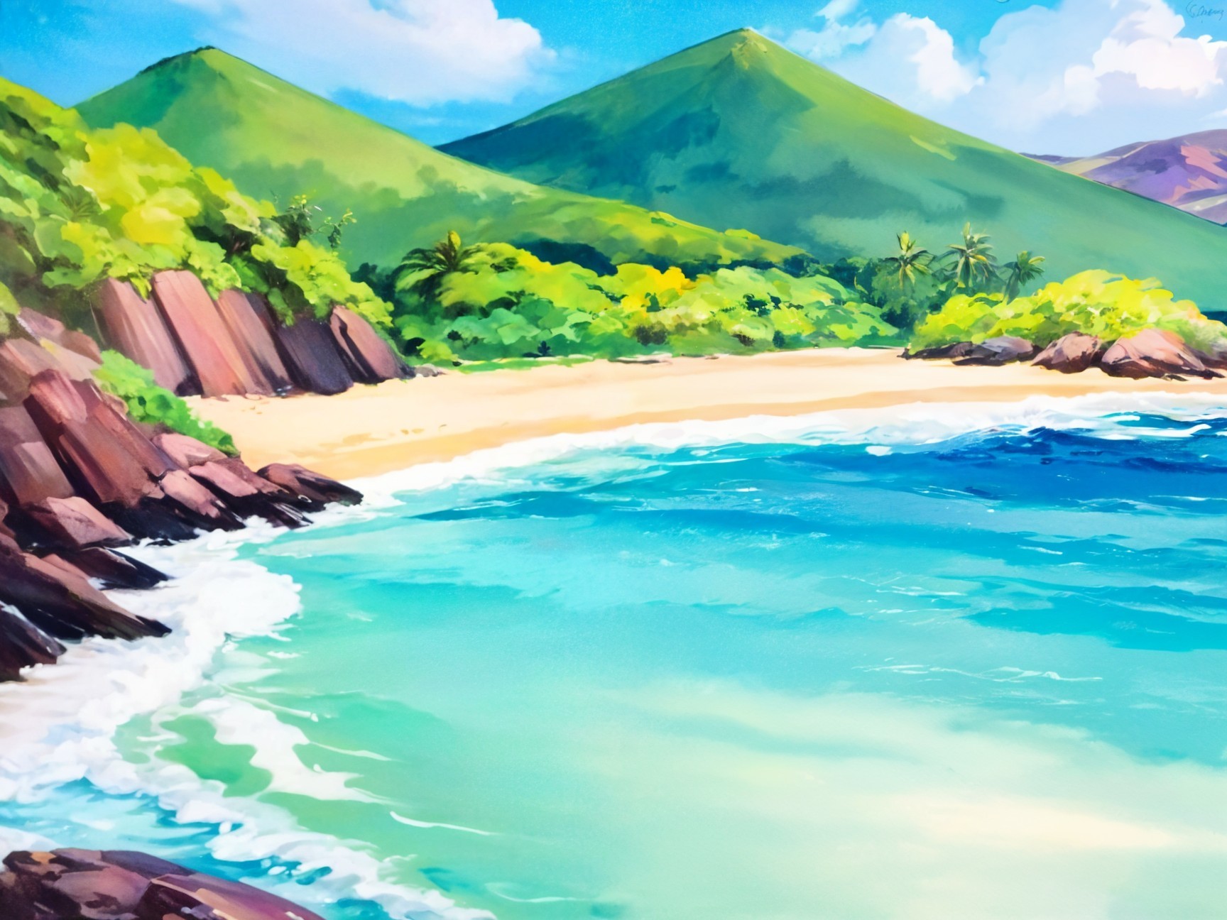 Serene beach scene with golden sand and turquoise waves