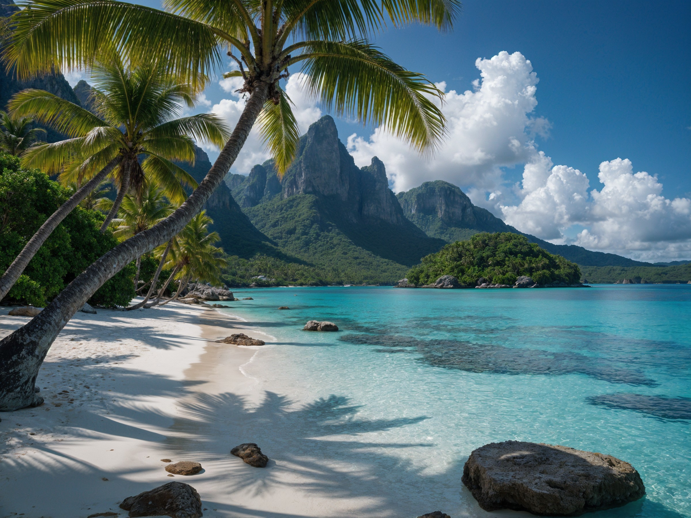 Serene Beach with White Sand and Turquoise Waters