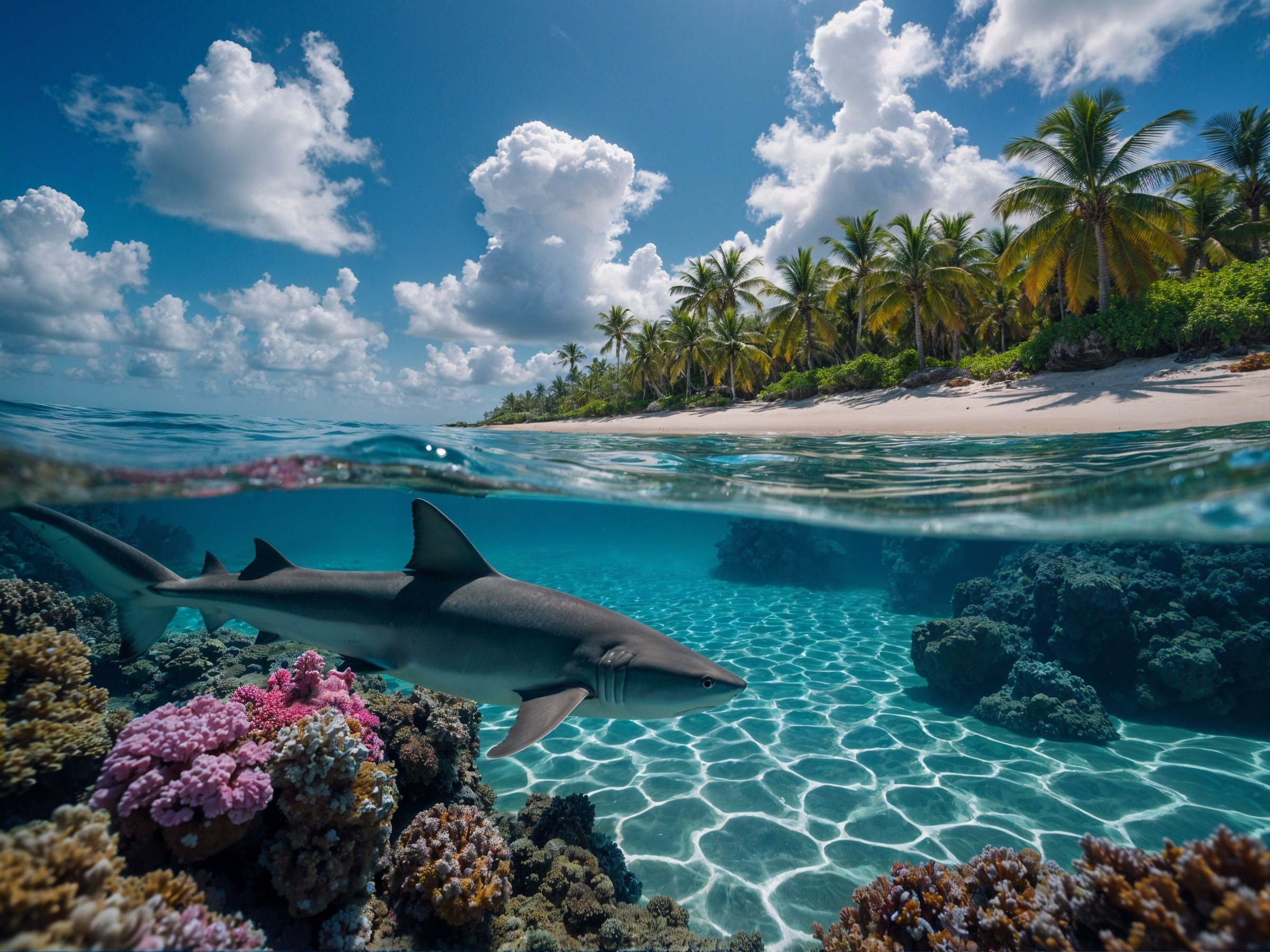 Underwater Scene with Shark and Coral Reefs