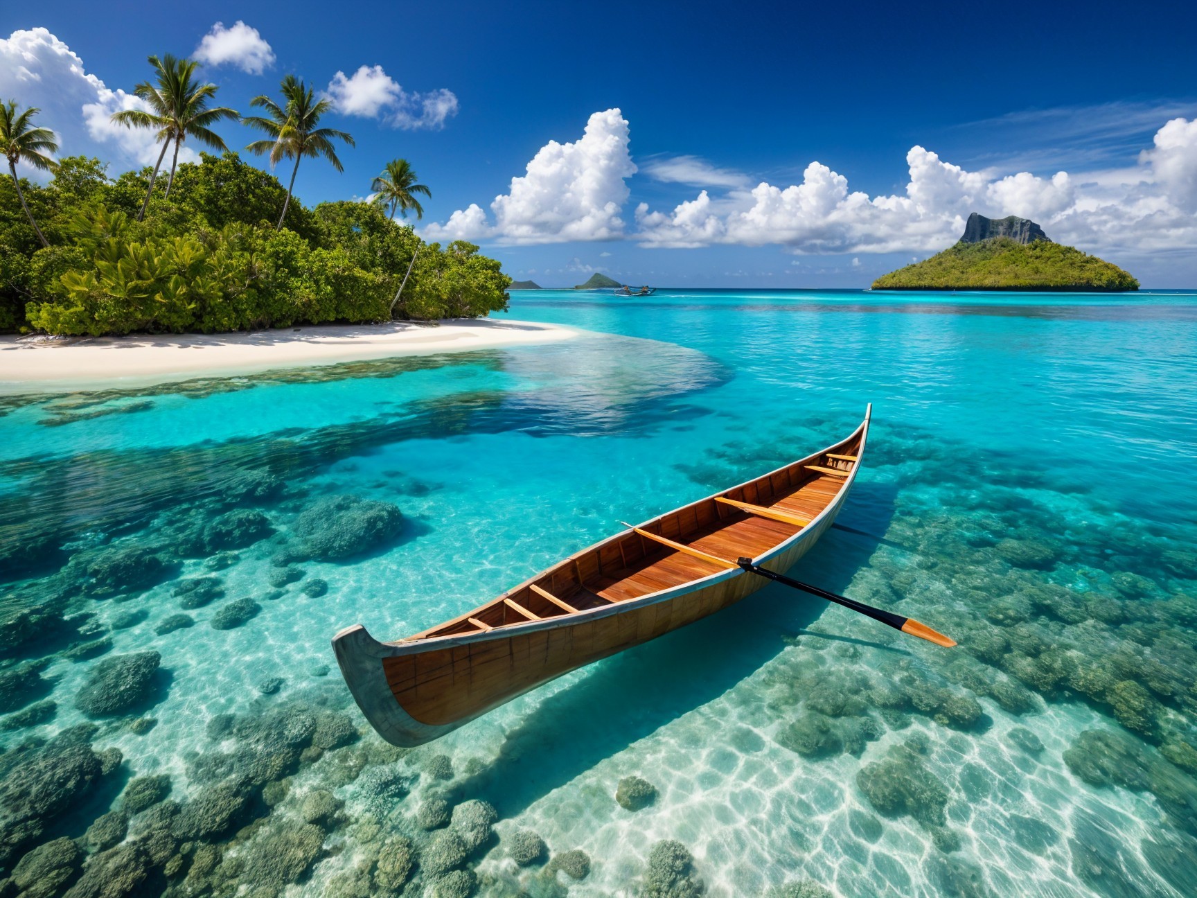 Tropical Landscape with Canoe and Coral Reef