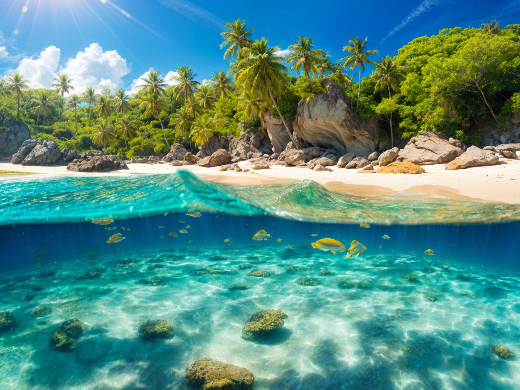 Tropical Beach with Turquoise Water and Palm Trees