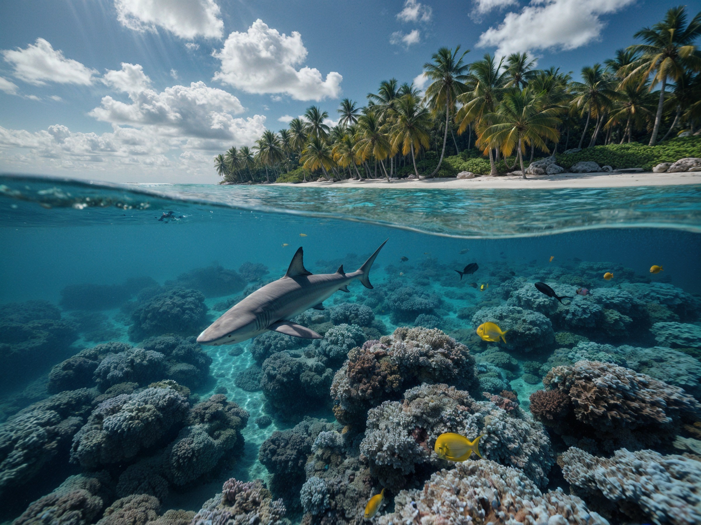 Underwater Scene with Shark and Coral Reefs
