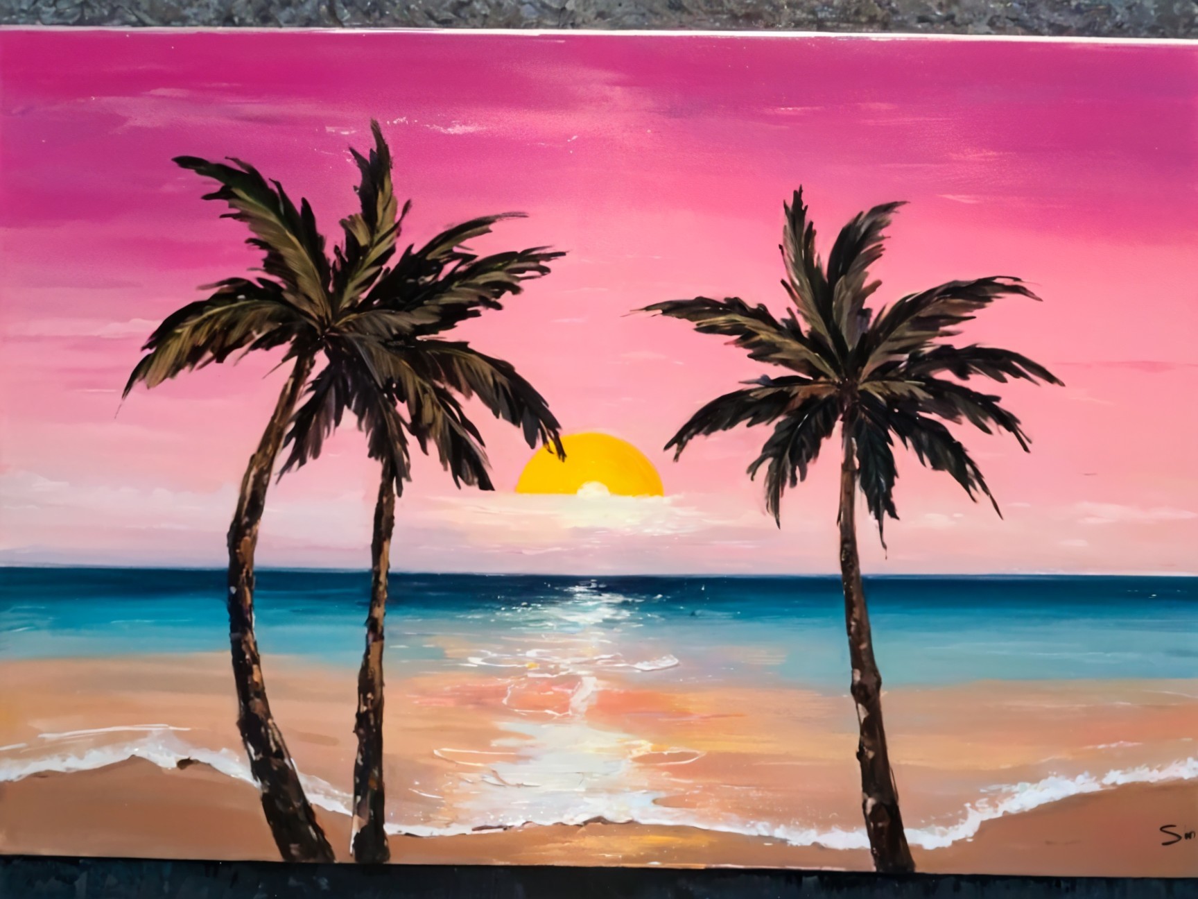 Serene Beach Scene at Sunset with Palm Trees