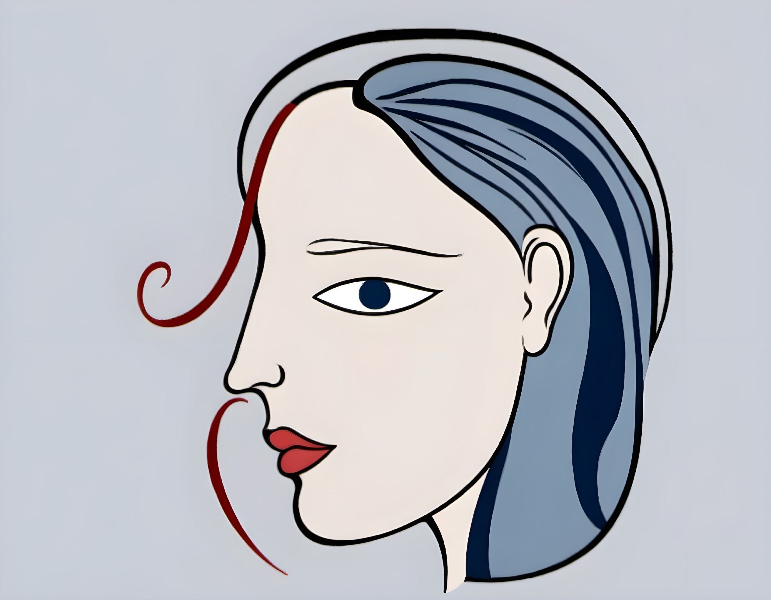 Abstract Profile of a Woman with Blue Hair and Red Accents
