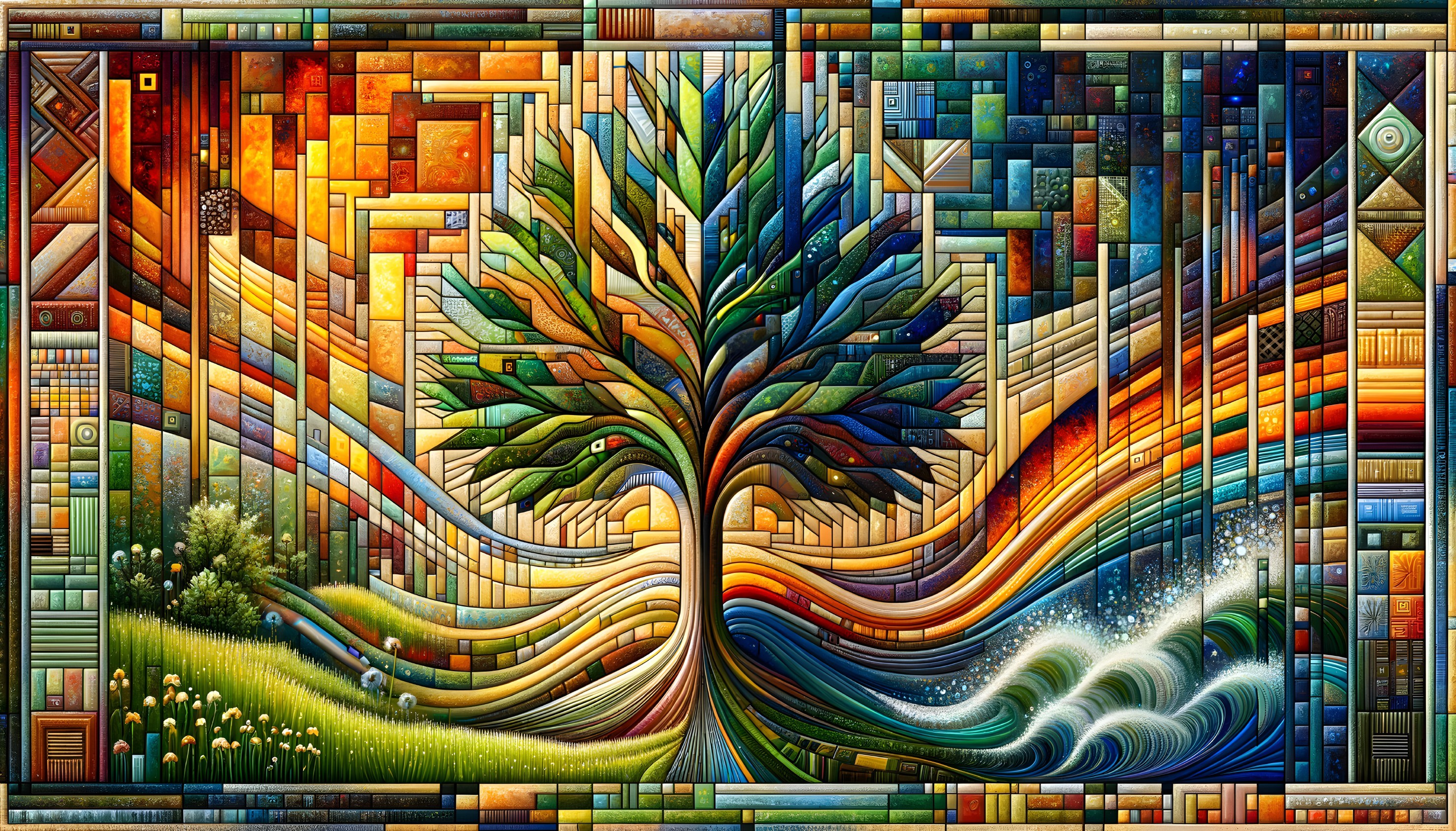 Vibrant Abstract Tree with Colorful Swirling Branches