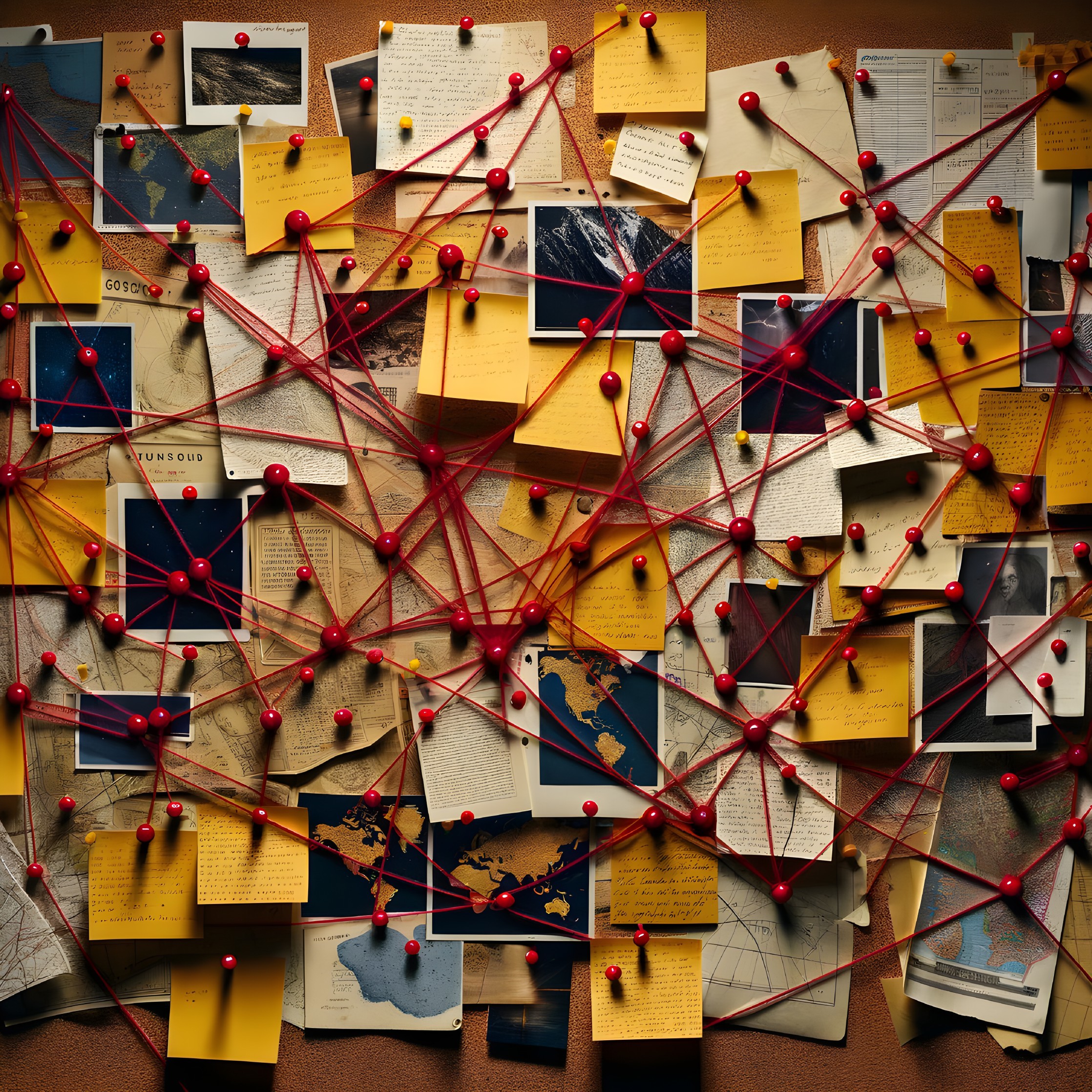 Cluttered Wall with Maps, Photos, and Notes