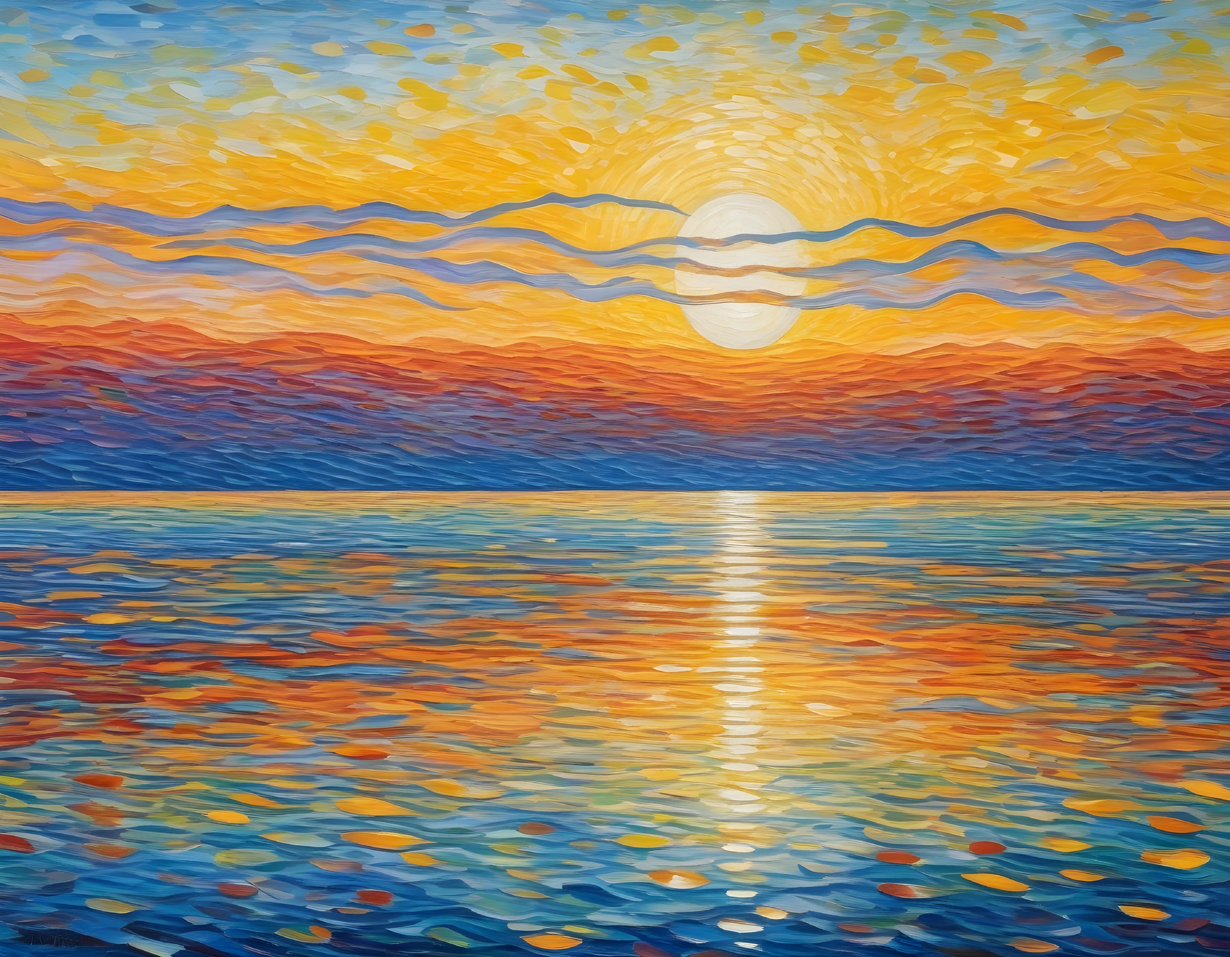 Vibrant Sunset Over Shimmering Ocean with Bold Colors