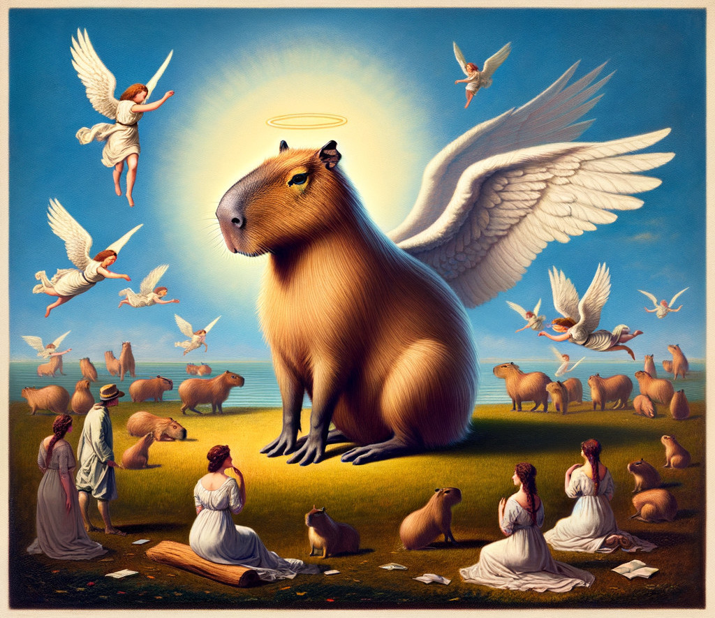 Majestic Capybara with Wings and Angels in Serenity