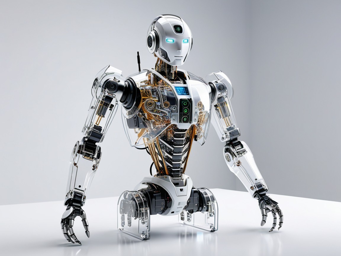 Futuristic Humanoid Robot with Transparent Exterior