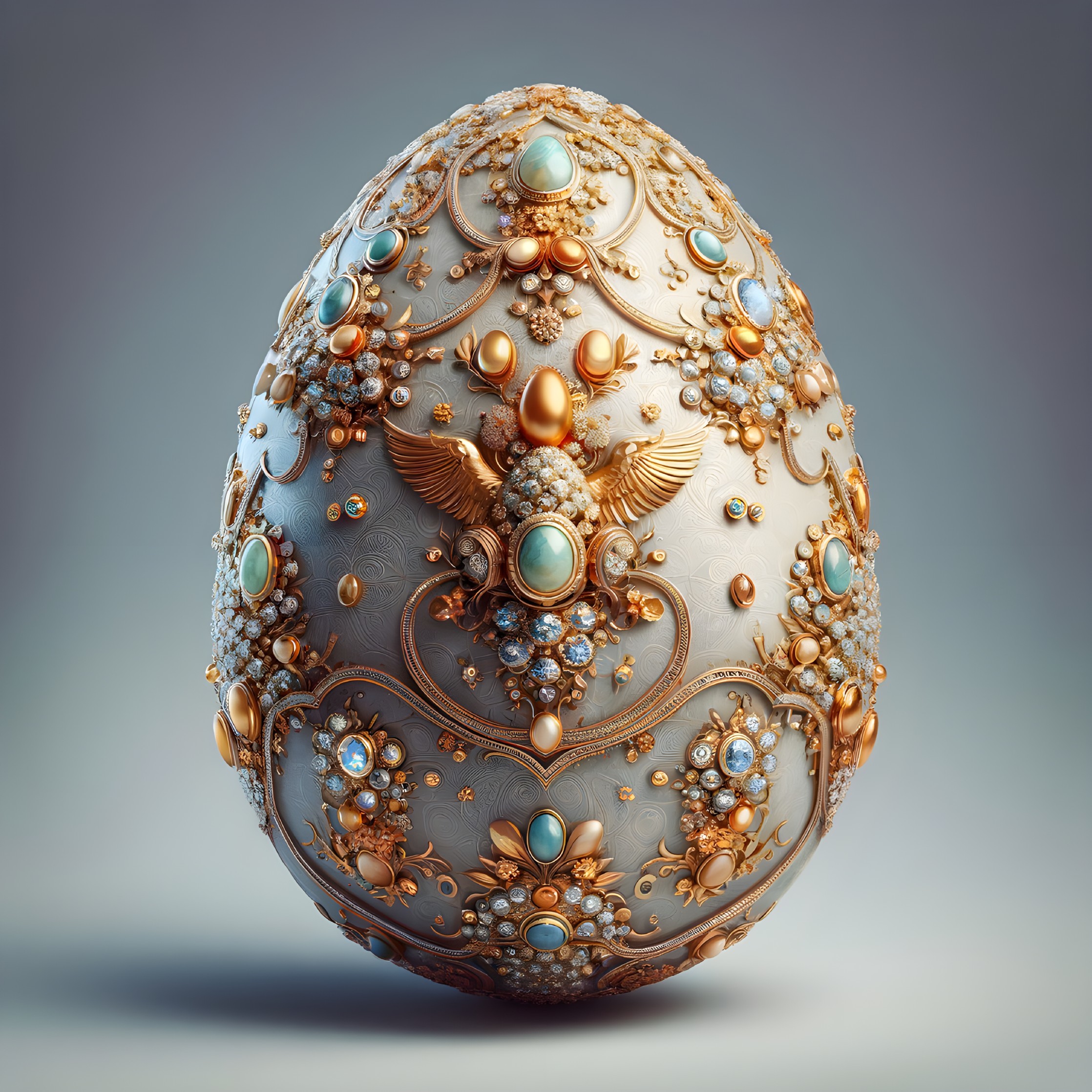 Decorative Egg with Gold Filigree and Gemstones