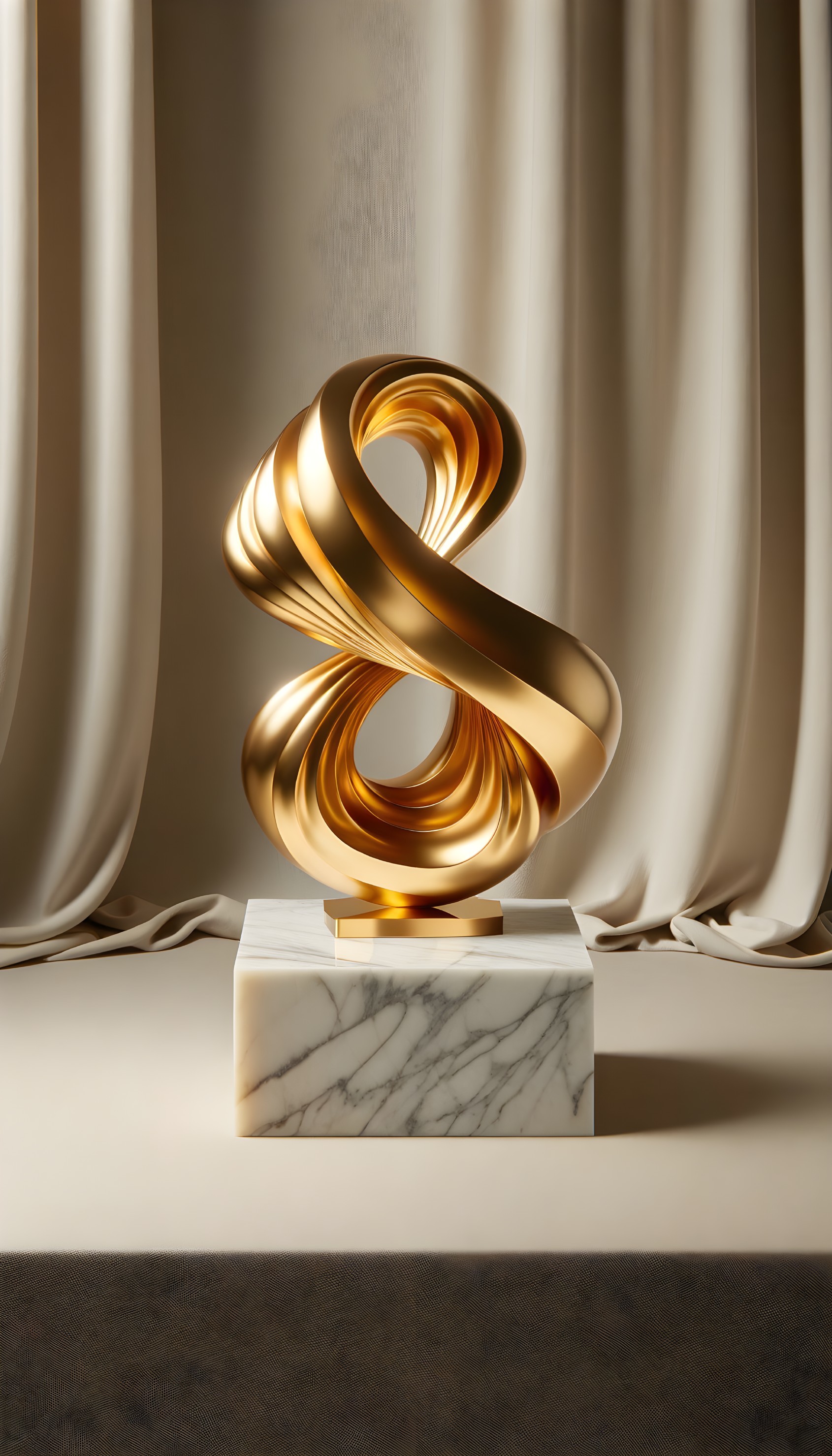 Elegant Golden Infinity Sculpture on Marble Base