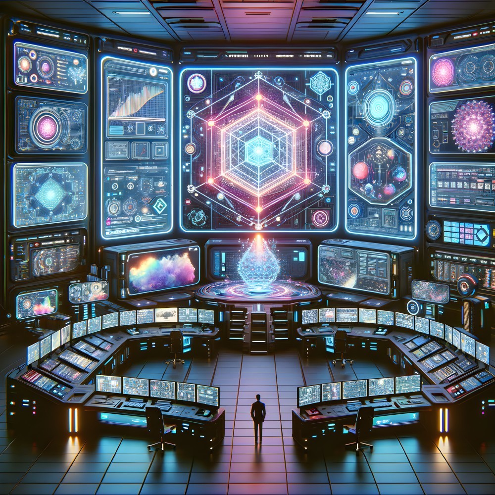 Futuristic Control Room with Holographic Displays