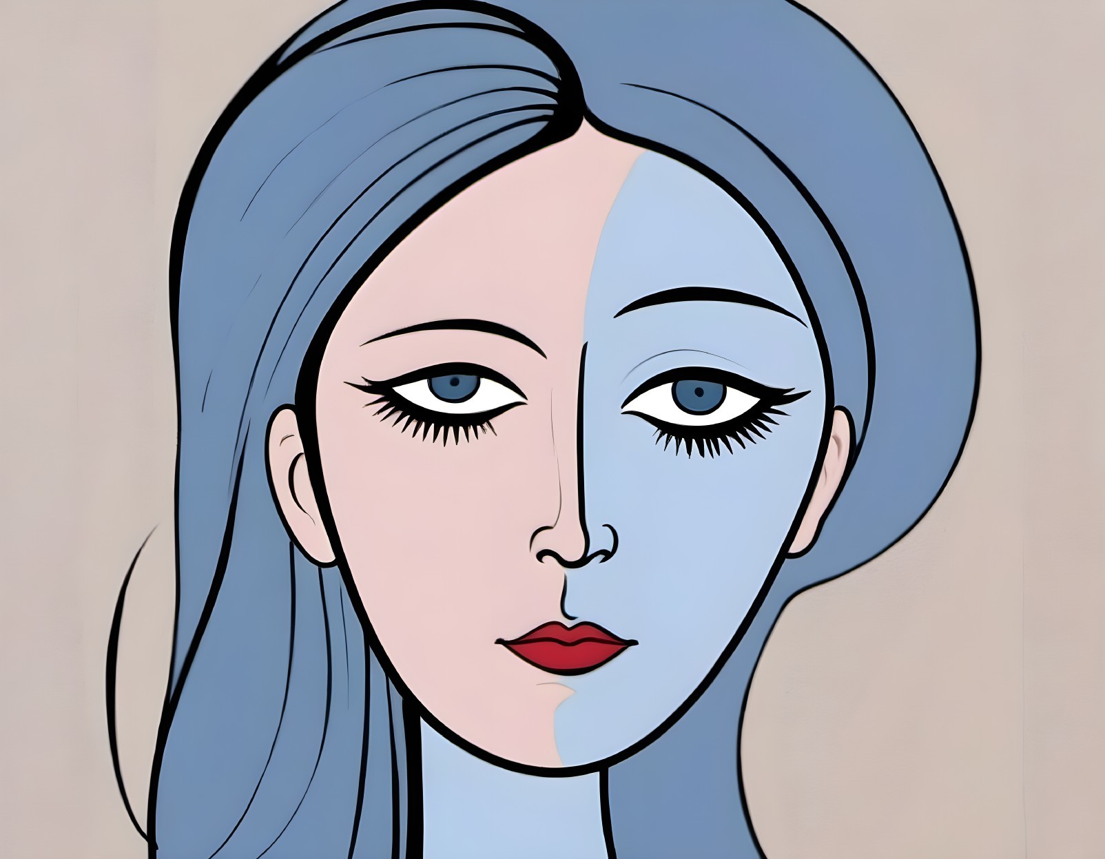 Stylized Portrait of a Woman with Split Color Scheme