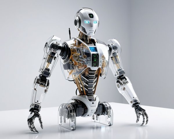 Futuristic Humanoid Robot with Transparent Exterior