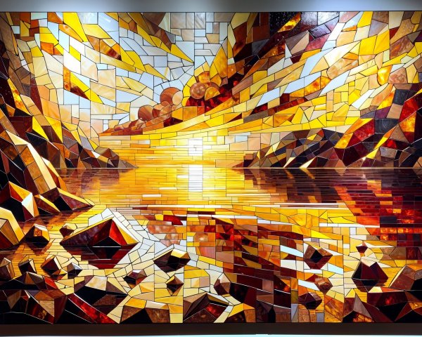 Abstract Mosaic Artwork of Sunset Over Water